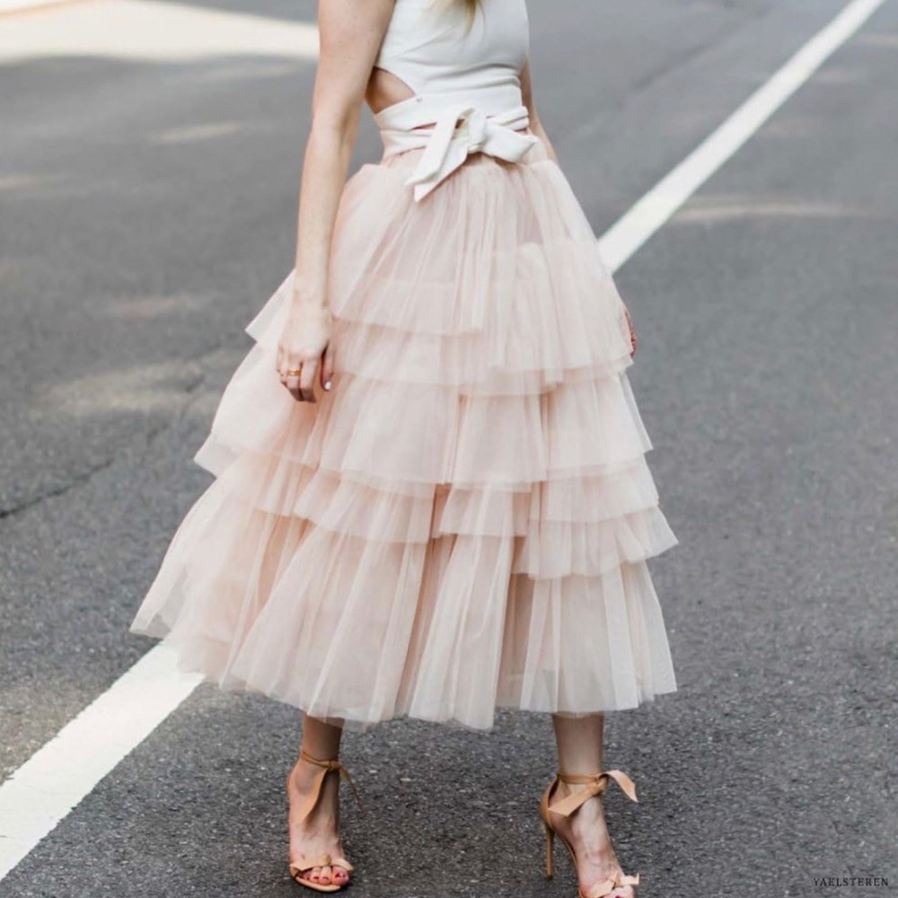 Long, pink blush tulle skirt